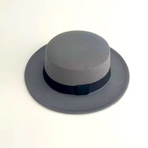 Grey Wool Flat Top Hat For Kids
